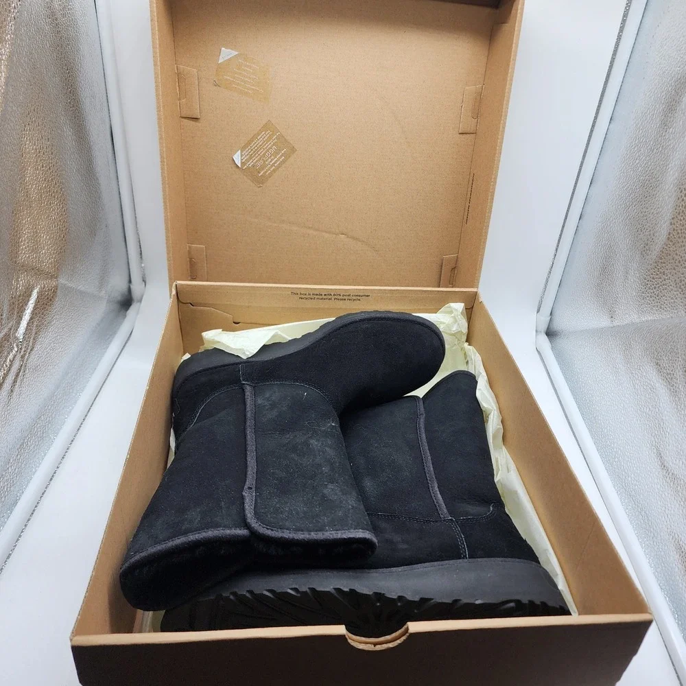 UGG Amie Classic Slim Boots Women 7.5 Black Suede Sheepskin Wedge Treadlite